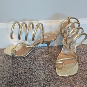 Steve Madden Gold Heels with Metallic Straps and High Lift
